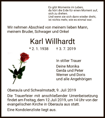 Traueranzeige von Karl Willhardt von HNA