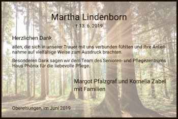 Traueranzeige von Martha Lindenborn von HNA