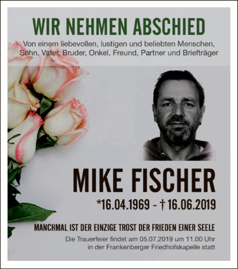  Traueranzeige für Mike Fischer vom 01.07.2019 aus HNA