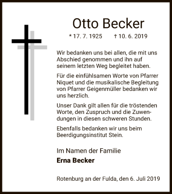 Traueranzeige von Otto Becker von HNA