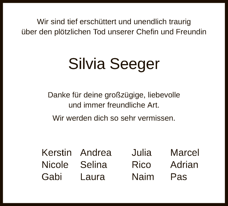  Traueranzeige für Silvia Seeger vom 27.07.2019 aus HNA