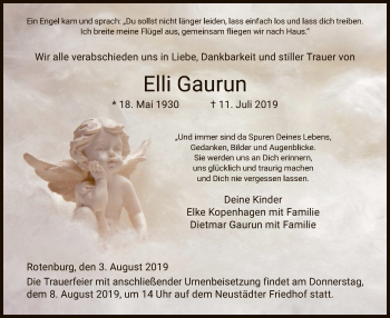 Traueranzeige von Elli Gaurun von HNA