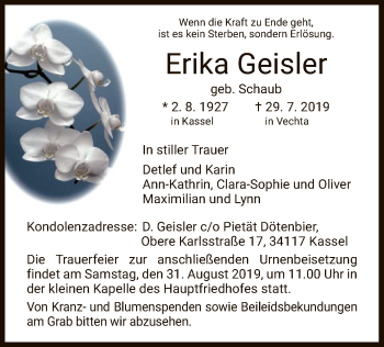 Traueranzeige von Erika Geisler von HNA