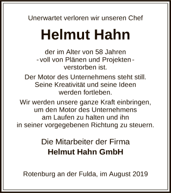 Traueranzeige von Helmut Hahn von HNA