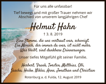 Traueranzeige von Helmut Hahn von HNA