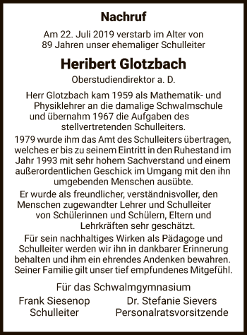 Traueranzeige von Heribert Glotzbach von HNA