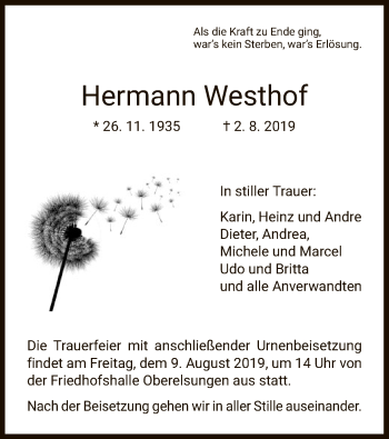 Traueranzeige von Hermann Westhof von HNA