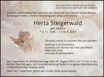 Traueranzeige von Herta Steigerwald von HNA