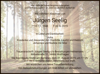 Traueranzeige von Jürgen Seelig von HNA