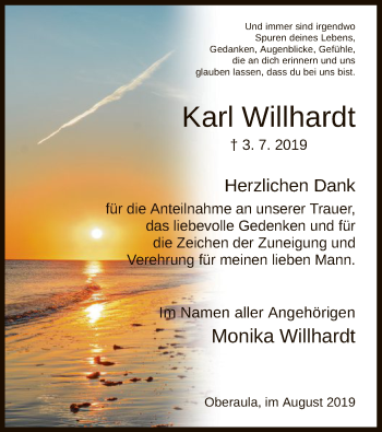 Traueranzeige von Karl Willhardt von HNA