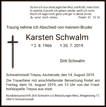 Traueranzeige von Karsten Schwalm von HNA