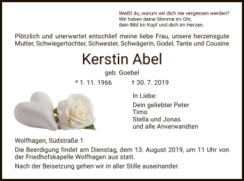 Traueranzeige von Kerstin Abel von HNA