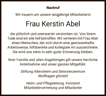 Traueranzeige von Kerstin Abel von HNA