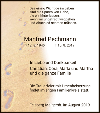 Traueranzeige von Manfred Pechmann von HNA
