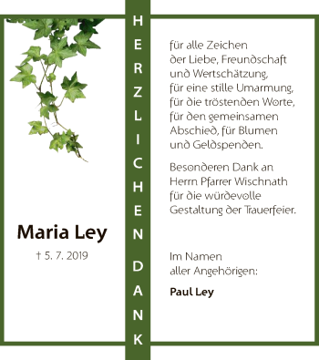 Traueranzeige von Maria Ley von HNA