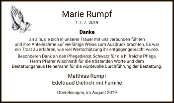 Traueranzeige von Marie Rumpf von HNA