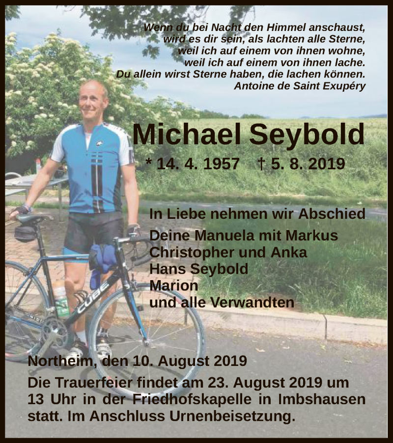  Traueranzeige für Michael Seybold vom 10.08.2019 aus HNA