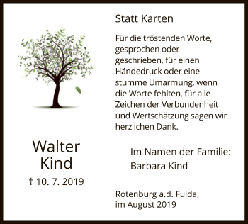 Traueranzeige von Walter Kind von HNA