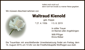 Traueranzeige von Waltraud Kienold von HNA