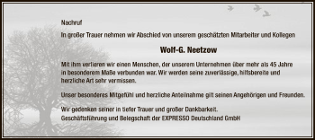 Traueranzeige von Wolf-G. Neetzow von HNA