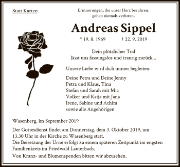 Traueranzeige von Andreas Sippel von HNA