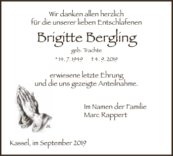 Traueranzeige von Brigitte Bergling von HNA