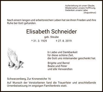 Traueranzeige von Elisabeth Schneider von HNA