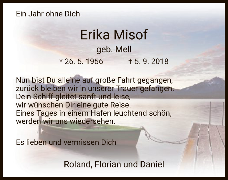  Traueranzeige für Erika Misof vom 05.09.2019 aus HNA