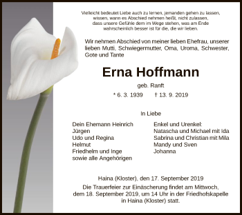 Traueranzeige von Erna Hoffmann von HNA