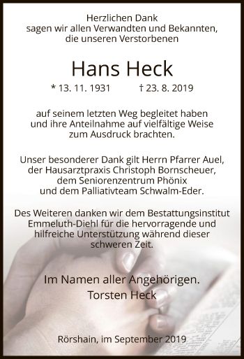 Traueranzeige von Hans Heck von HNA