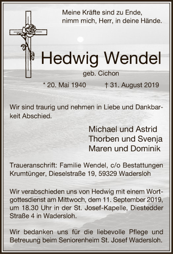 Traueranzeige von Hedwig Wendel von HNA