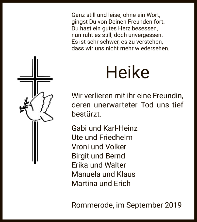  Traueranzeige für Heike Stöber vom 19.09.2019 aus HNA
