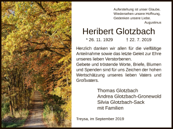 Traueranzeige von Heribert Glotzbach von HNA