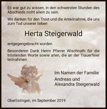 Traueranzeige von Herta Steigerwald von HNA