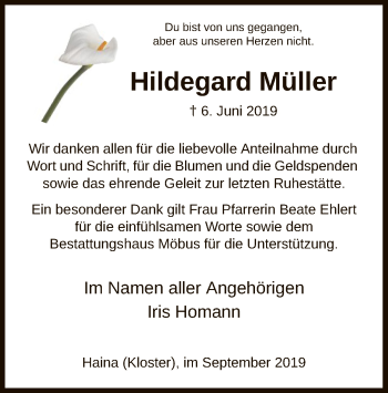 Traueranzeige von Hildegard Müller von HNA