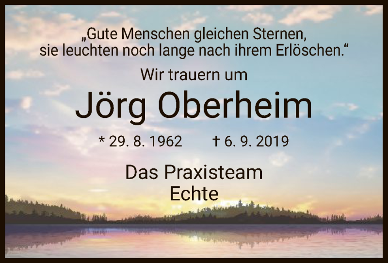  Traueranzeige für Jörg Oberheim vom 14.09.2019 aus HNA