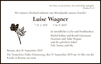 Traueranzeige von Luise Wagner von HNA