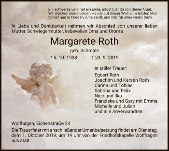 Traueranzeige von Margarete Roth von HNA