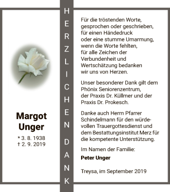 Traueranzeige von Margot Unger von HNA