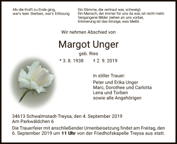 Traueranzeige von Margot Unger von HNA