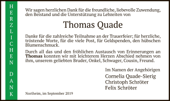 Traueranzeige von Thomas Quade von HNA