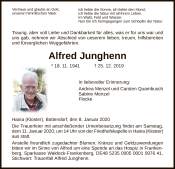 Traueranzeige von Alfred Junghenn von HNA