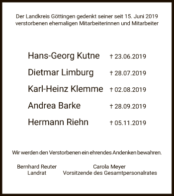 Traueranzeige von Der Landkreis Göttingen  gedenkt von HNA