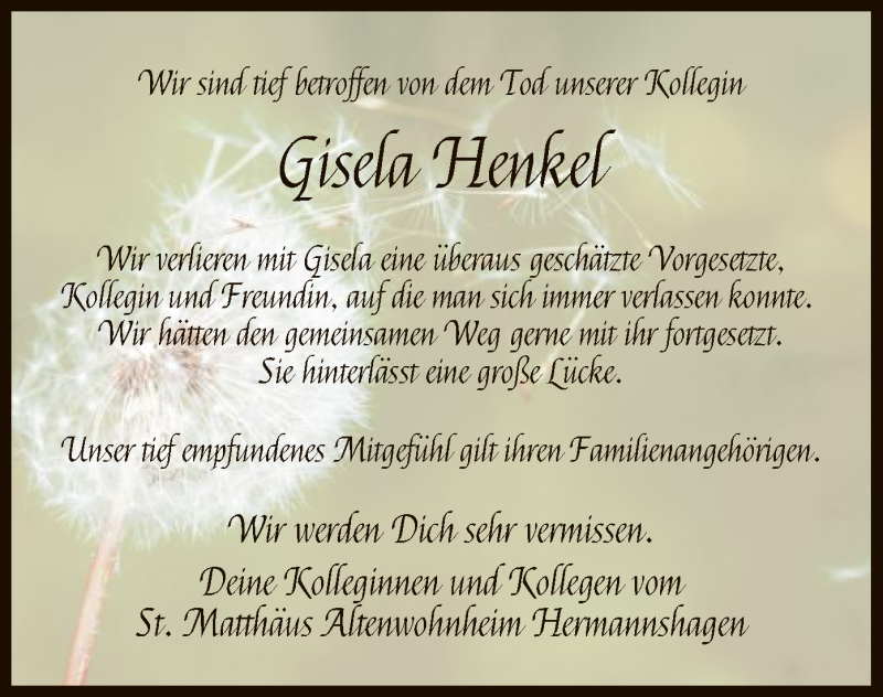  Traueranzeige für Gisela Henkel vom 04.01.2020 aus HNA