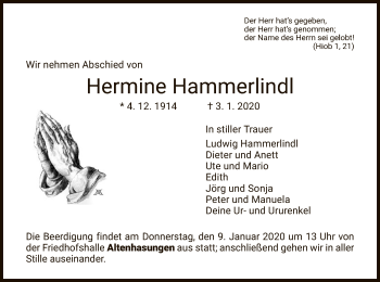 Traueranzeige von Hermine Hammerlindl von HNA