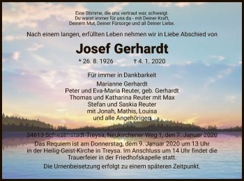 Traueranzeige von Josef Gerhardt von HNA