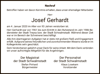 Traueranzeige von Josef Gerhardt von HNA