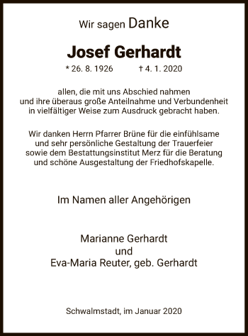 Traueranzeige von Josef Gerhardt von HNA