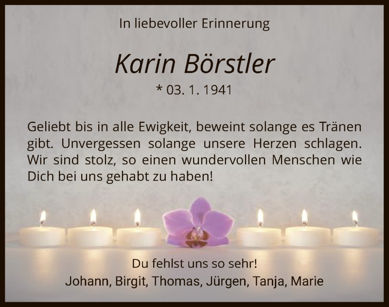  Traueranzeige für Karin Börstler vom 03.01.2020 aus HNA