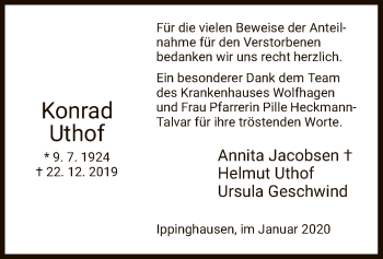Traueranzeige von Konrad Uthof von HNA